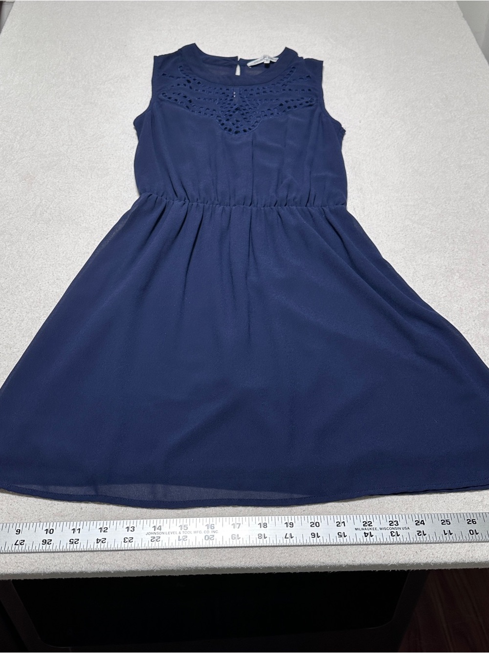Collective Concepts Navy Sleeveless Dress with Crochet Yoke